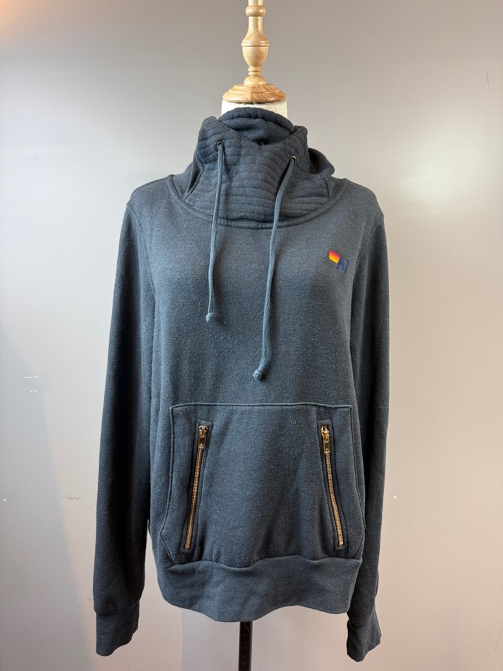 Aviator Nation Black Turtleneck Pullover with Rainbow Patch
